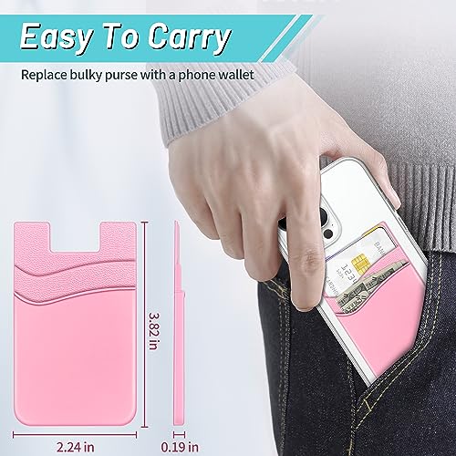 SHANSHUI Phone Wallet, Strong Adhesive Silicone Wallet Sleeve Pocket Stick on ID Credit Card Holder for All Smartphones - 5 Pack Black White Grey Pink Rose - color: Red+Black+White+Grey+Pink