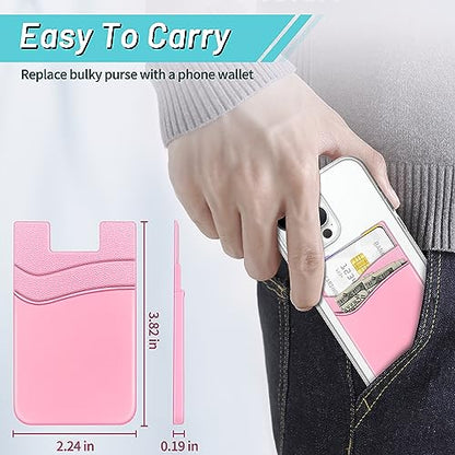 SHANSHUI Phone Wallet, Strong Adhesive Silicone Wallet Sleeve Pocket Stick on ID Credit Card Holder for All Smartphones - 5 Pack Black White Grey Pink Rose - color: Red+Black+White+Grey+Pink