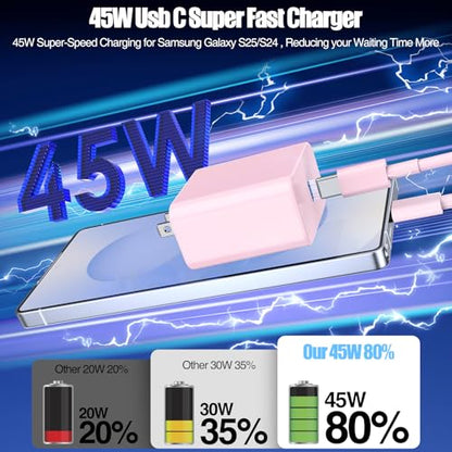 45W USB C Fast Charger for iPhone 17/ Air/16/15 Pro Max - color: Pink, size: 2Pack-10FT-iPhone15-17