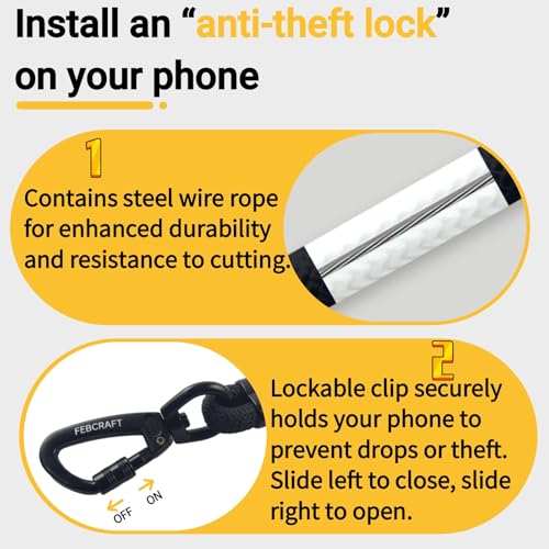 Cell Phone Lanyard Crossbody,Anti Theft Phone Strap,with Steel Wire & Lock,Clip and Go Strap for Phone with Wallet Crossbody,Travel Essentials,Commuting,Daily Convenience,Black