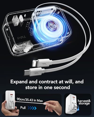 4-in-1 Retractable USB C Wall Charger,40W Fast Charging for Multi-Device - color: White