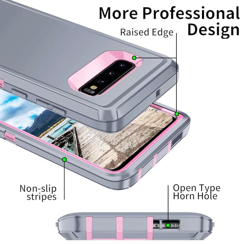 for Galaxy S10 Case,[Without Screen Protector] Heavy Duty Shockproof Dust/Drop Poof 3 Layers Full Bady Protection Rugged Cover for Galaxy S10,Grey/Pink - color: Grey/Pink
