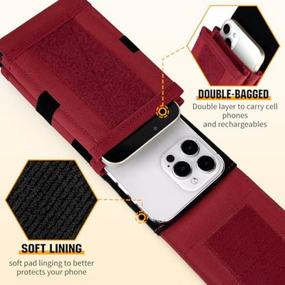 Dual Tactical Phone Pouch Molle Phone Holster Double Capacity Holder Universal Utility EDC Pouch for iPhone 17 Pro Max/17 Pro/16 Pro Max/16 Pro/15 Pro Max/15 - color: Red
