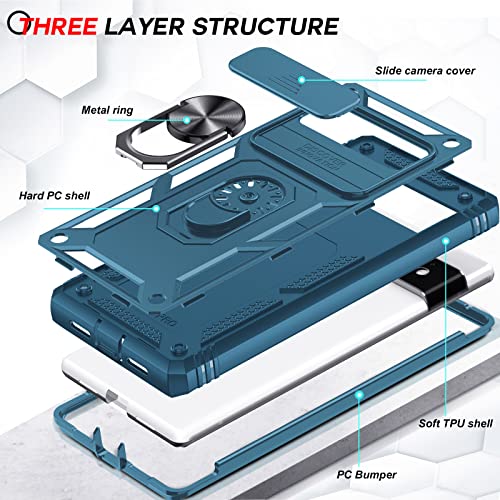 LeYi for Pixel 6 Pro Case, Google Pixel 6 Pro with Slide Camera Cover, 360 Full Body Military-Grade Phone Case with Magnetic Kickstand, Sea Blue - color: Sea Blue