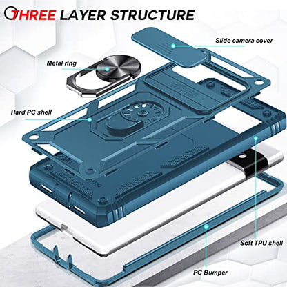 LeYi for Pixel 6 Pro Case, Google Pixel 6 Pro with Slide Camera Cover, 360 Full Body Military-Grade Phone Case with Magnetic Kickstand, Sea Blue - color: Sea Blue