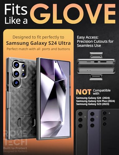 Designed for Samsung Galaxy S24 Ultra Case with Belt Clip Holster | Rugged Holster & Protective Phone Case Combo with Anti-Slip Texture - Black - style: Galaxy S24 Ultra