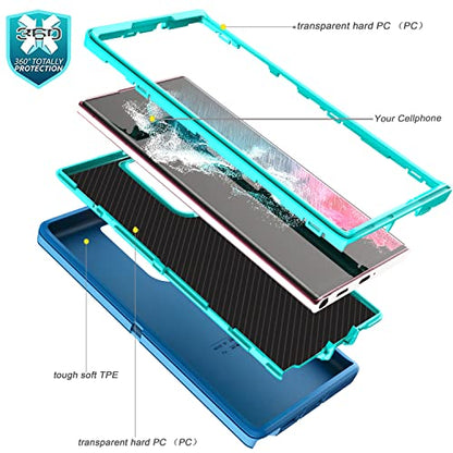 YmhxcY for Galaxy S22 Ultra Case with Self Healing Flexible TPU Film[2 Pack] and Lens Protective Film[2 Pack], Heavy Protection Cover for Galaxy S22 Ultra （6.8“）-Blue and Turquoise - color: Blue and turquoise