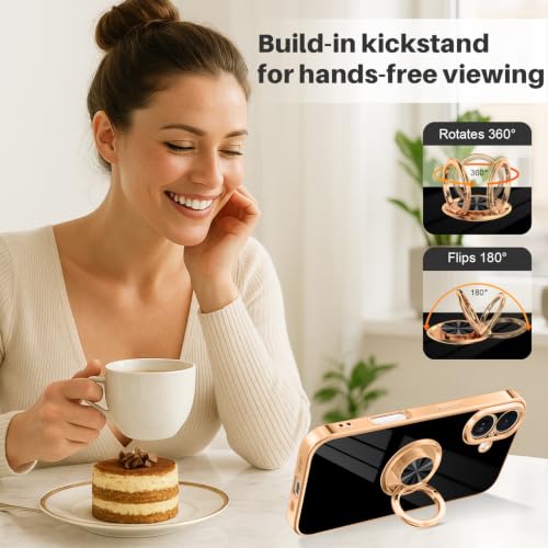 Dinick Black for iPhone 16 Case with Ring Holder Kickstand - color: Black, size: 6.1'' iPhone 16