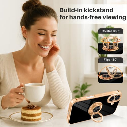 Dinick Black for iPhone 16 Case with Ring Holder Kickstand - color: Black, size: 6.1'' iPhone 16