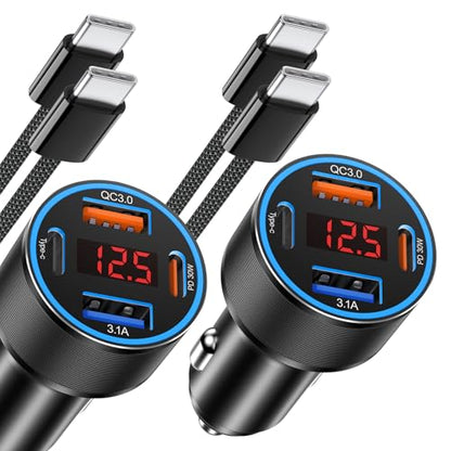 USB C Car Charger for iPhone 17, 65W 4-Port Voltmeter Car Charger Adapter - color: Black