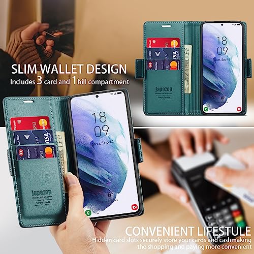 Samsung Galaxy S21 5G Wallet Case with Card Holder RFID Blocking Kickstand Magnetic,Leather Flip Case for Samsung Galaxy S21 5G 6.2 Inch (Fashion Green) - color: Fashion Green, size: S21 5G 6.2"