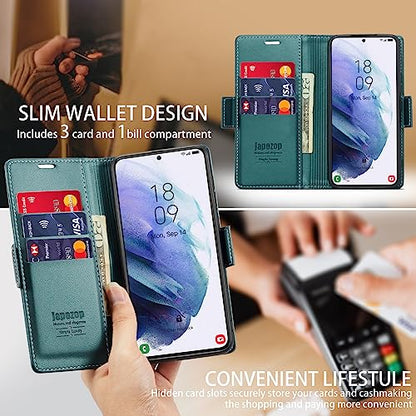 Samsung Galaxy S21 5G Wallet Case with Card Holder RFID Blocking Kickstand Magnetic,Leather Flip Case for Samsung Galaxy S21 5G 6.2 Inch (Fashion Green) - color: Fashion Green, size: S21 5G 6.2"