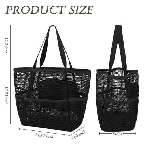 GYEUKHAM Mesh Beach Bag for Women, Sand-Resistant Pool Tote, 9 Pockets (1 Inner Zip), Foldable Family Travel Essentials - color: 6 Pockets-black