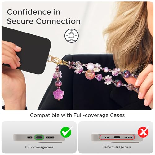 POSADINA Phone Charm for Women, Anti-Theft Phone Wrist Strap, Hands-Free & Detachable Cellphone Lanyard Chain with Tether Tab - color: Amethyst Glow