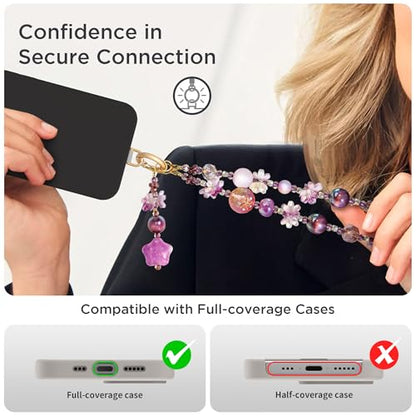 POSADINA Phone Charm for Women, Anti-Theft Phone Wrist Strap, Hands-Free & Detachable Cellphone Lanyard Chain with Tether Tab - color: Amethyst Glow