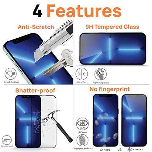IceSword HD Glass Screen Protector for iPhone 14 / iPhone 13 / iPhone 13 Pro (6.1 inch) [2022 Shatterproof] Tempered Glass Film 9H Hardness 10X Stronger, Anti-Fingerprint Case Friendly 13P - HD Clear - color: HD Clear