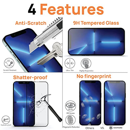 IceSword HD Glass Screen Protector for iPhone 14 / iPhone 13 / iPhone 13 Pro (6.1 inch) [2022 Shatterproof] Tempered Glass Film 9H Hardness 10X Stronger, Anti-Fingerprint Case Friendly 13P - HD Clear - color: HD Clear