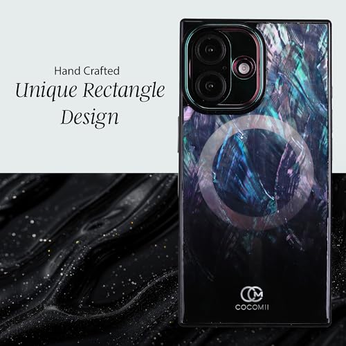 COCOMII Rectangle for iPhone 16 Case, Black Real Mother of Pearl | Compatible with MagSafe Wireless Charging, Shockproof 10ft Drop Protection, Camera & Screen Protection, Premium Glossy Finish - color: Black Real Mother of Pearl, size: iPhone 16 (6.1")