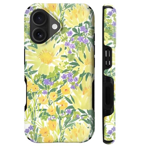Case for iPhone 16 Plus | Anti-Slip Side Handle| Bold Protective Design | Compatible with MagSafe | Bright Yellow Wildflowers | - color: Bright Yellow Wildflowers, size: iPhone 16 Plus