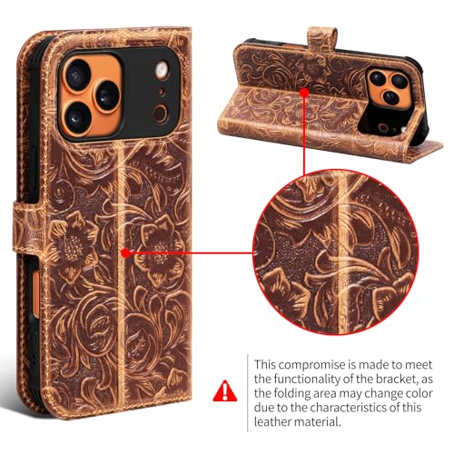 Leather Case Compatible With iPhone 17 Pro Max Wallet 6.9" | Genuine Leather 2-in-1 Magnetic Detachable Shockproof,Flip Folio Cover with Card Slot,Wireless Charging RFID Blocking brown - color: Dark brown, size: 17 Pro Max