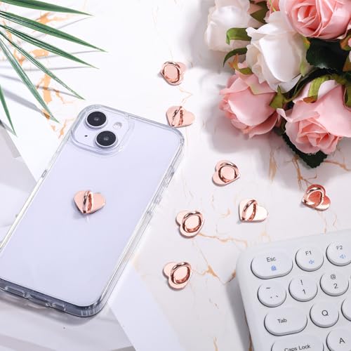 Gosknor 8pcs Heart Cell Phone Ring Holder, Cute Phone Charm Hooks Adhesive Smartphone Finger Ring Grip Sticky Metal Loop Stand for Cellphone Case Pad Tablet DIY Accessories (Rose Gold) - color: rose gold