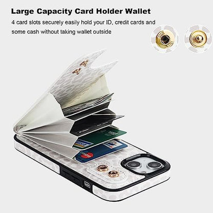 HAOPINSH for iPhone 13/ iPhone 14 Wallet Case with Card Holder, 360°Rotation Ring Kickstand, White Leopard Cheetah Pattern, RFID Blocking Leather for Girls Women, Double Buttons Flip 6.1" - color: White Leopard