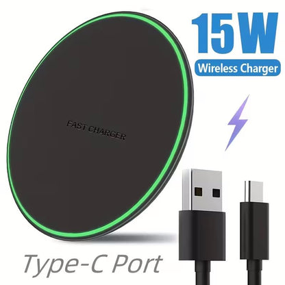 Ultra-Thin 15W Fast Wireless Charging Pad - a Sleek Round Charging Station for Desktop, Travel, and Home Office, Black - color: Black
