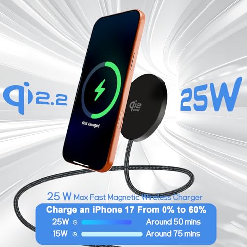 Herfair 25W Wireless Charger Magnetic Charging Pad Qi2 Fast iPhone Charger - color: Black