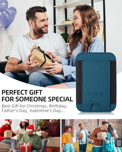 HiWe for MagSafe Wallet, 7 Cards Holder for Phone Case, RFID Blocking - color: Dark Blue Wallet - Black Band