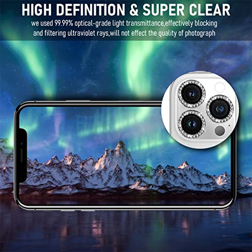 Suoman 3-Pack for iPhone 13 Pro Max/iPhone 13 Pro Camera Lens Protector, 9H Hardness Tempered Glass Film, [Flash Diamonds] [Does not Affect Night Shots] Individual Metal Protective Cover - Black - color: Diamond Black