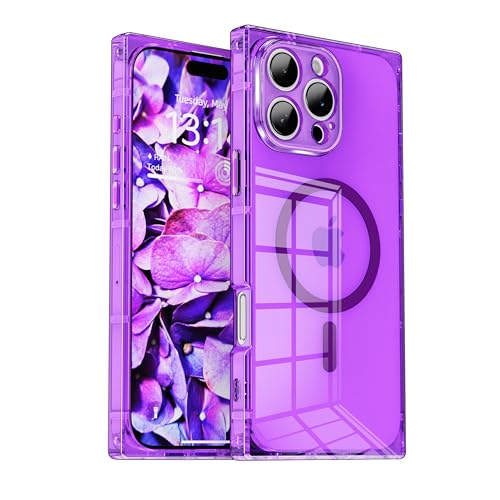 IAIYOXI Rectangle Edge Magnetic Clear Case for iPhone 11 Pro Max, Compatible with MagSafe, Full Camera Protection & Reinforced Corners, Thin Slim Shockproof TPU Phone Cover for Women Girls, Purple - color: Purple, size: iPhone 11 Pro Max
