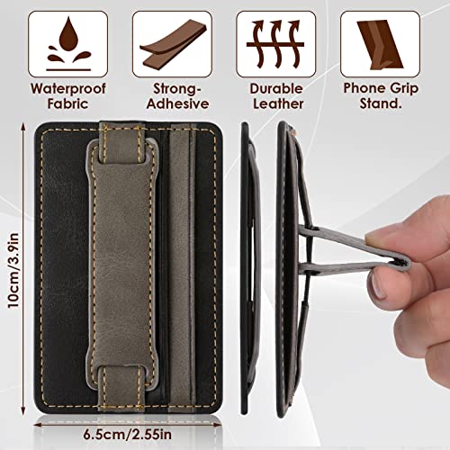 Cobee Cell Phone Card Holder Pouch Self-Adhesive Phone Kickstand with Elastic Band Stick on Wallet Card Holder for Back of Phone Case Leather ID Card Holder Sleeve Pouch Credit Card Grip Holder(Black)