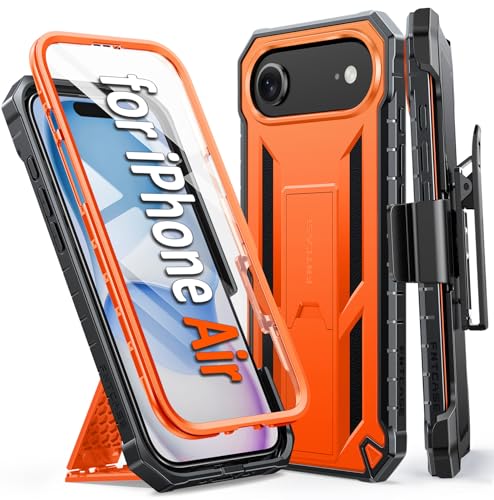 FNTCASE for iPhone Air Case with Belt Clip and Built-in Screen Protector | Rugged Kickstand, 20FT Military-Grade Drop Protection, Full Body Heavy Duty Shockproof Holster, Hard Protective Cover - color: Orange, size: For Iphone Air(6.5 Inch)