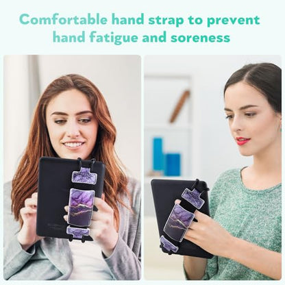 Secure Hand Strap for Kindle and Tablet - High Elasticity Finger Grip Holder Accessories for 6-8 Inches E-Book Tablet. - color: Purple Marble