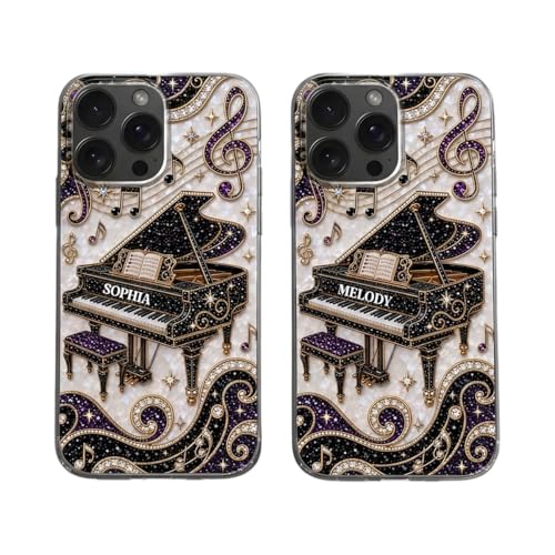 Grand Piano Music Note Phone Case -Personalized Gift for Pianists Custom Name Protective Cellphone Cover Unique Musician Present Music Teacher Student Birthday Holiday Accessory Multicolor