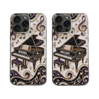 Grand Piano Music Note Phone Case -Personalized Gift for Pianists Custom Name Protective Cellphone Cover Unique Musician Present Music Teacher Student Birthday Holiday Accessory Multicolor