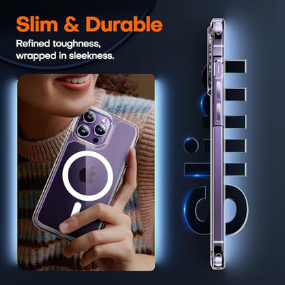 TAURI for iPhone 14 Pro Case, Compatible with MagSafe, Clear | with Screen Protector, Not-Yellowing Military-Grade Protection, Shockproof Slim Magnetic Case for iPhone 14 Pro - color: A-Magnetic Clear