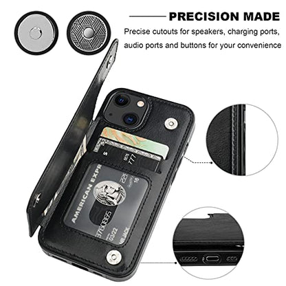ONETOP for iPhone 13 Wallet Case with Card Holder,Black | Kickstand,ID/Cash Holder,Case Wallet with Card Slots,Double Magnetic Clasp,Durable PU Leather Shockproof Cover for Women Men - color: Black