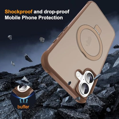 SKYLMW Compatible with iPhone 16 Case with Stand,Desert Brown | iPhone 16 Phone Case 6.1",Magnetic Ring Stand,Compatible with MagSafe,Military-Grade Protection,Great Grip Feeling - color: Desert Brown, size: Iphone 16
