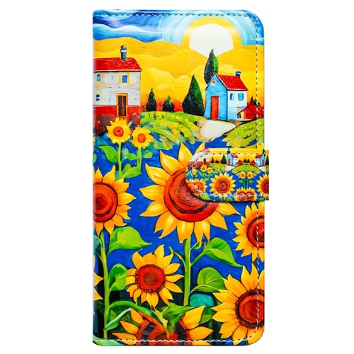 RFID Safe Case for iPhone 15 Pro Max,RFID Blocking,Sunflower House Leather Flip Phone Case Wallet Cover with Card Slot Holder Kickstand for iPhone 15 Pro Max - color: Sunflower House