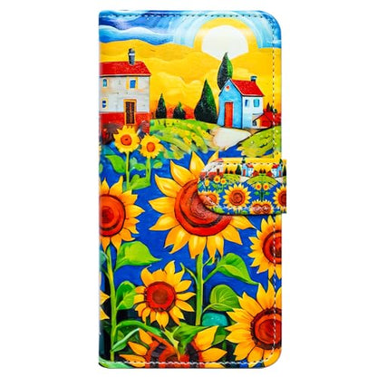 RFID Safe Case for iPhone 15 Pro Max,RFID Blocking,Sunflower House Leather Flip Phone Case Wallet Cover with Card Slot Holder Kickstand for iPhone 15 Pro Max - color: Sunflower House