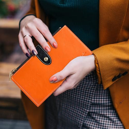 Travelambo RFID Wallet Women Large Size Bifold Multi Card Wallet Case with Zipper Pocke Credit Card Holder for Women - color: Brown-Wax Leather