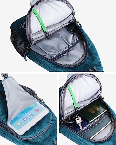 WATERFLY Crossbody Sling Backpack Sling Bag Travel Hiking Chest Bag Daypack | Additional Triangular Strap,Skin-Friendly Shoulder Strap,,Multi-compartment storage,Water-resistant,Breathable back pad - color: Peacock Blue(other Style)