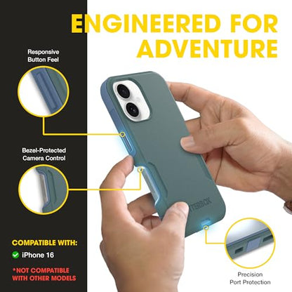 OtterBox iPhone 16 – Commuter Series Slim MagSafe Case - Saltwater Breeze | 3X Military Drop Protection - Dual-Layer Design - Pocket-Friendly - Raised Edges - Port Covers - color: Saltwater Breeze (Sage/Blue), style: iPhone 16