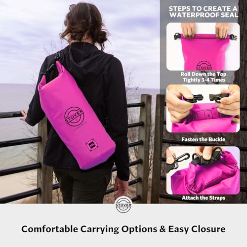 STOVER 5/10/25/30/40L Waterproof Dry Bag, Medium Lightweight Roll Top Dry Bag Backpack w/Waterproof Phone Case, Kayaking, Travel, Hiking, Fishing, Tubing, Camping, the Beach, Men/Women (Pink) - color: 5/10l Pink, size: 10L