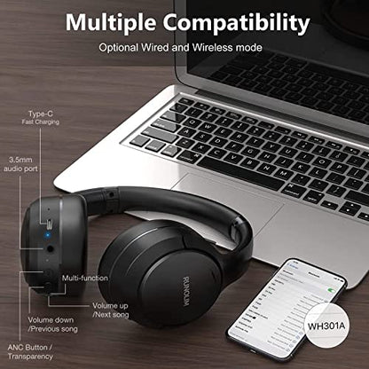 RUNOLIM Active Noise Cancelling Headphones, Wireless Bluetooth Over Ear - color: Black