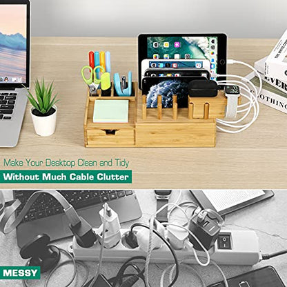 Darfoo Bamboo Charging Station for Multiple Devices with Drawer