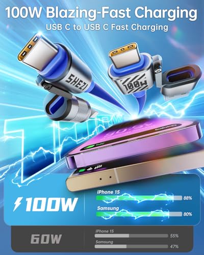 4 in 1 USB C Cable Lightning Cable,100W Fast Charging & Data Transfer - color: Blue, style: 100W