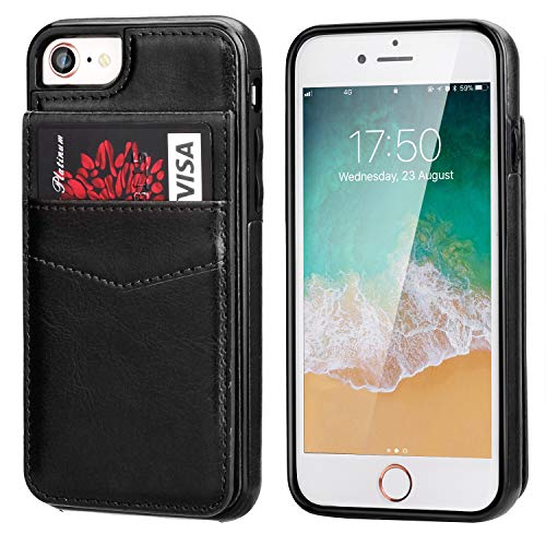 KIHUWEY for iPhone SE/8/7 Wallet Case Card Holder Kickstand, Black - color: Black