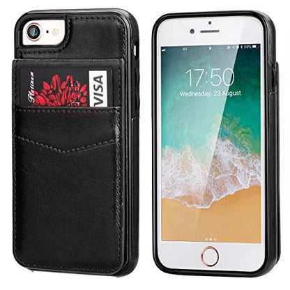 KIHUWEY for iPhone SE/8/7 Wallet Case Card Holder Kickstand, Black - color: Black
